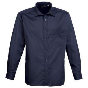 Premier Mens Long Sleeve Formal Plain Work Poplin Shirt / Navy